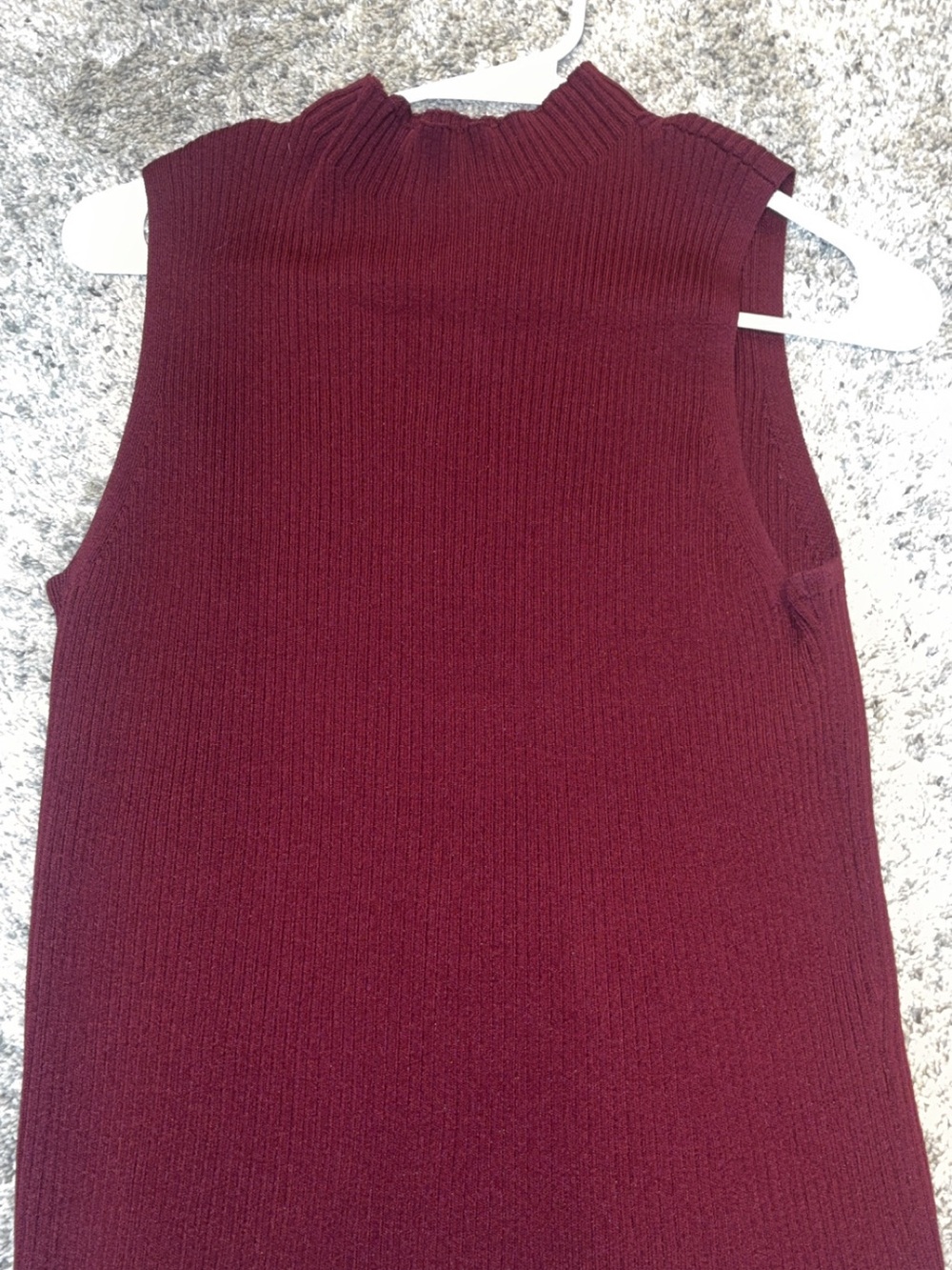 Sleeveless Ribbed Mock Neck Tank Top - Burgundy